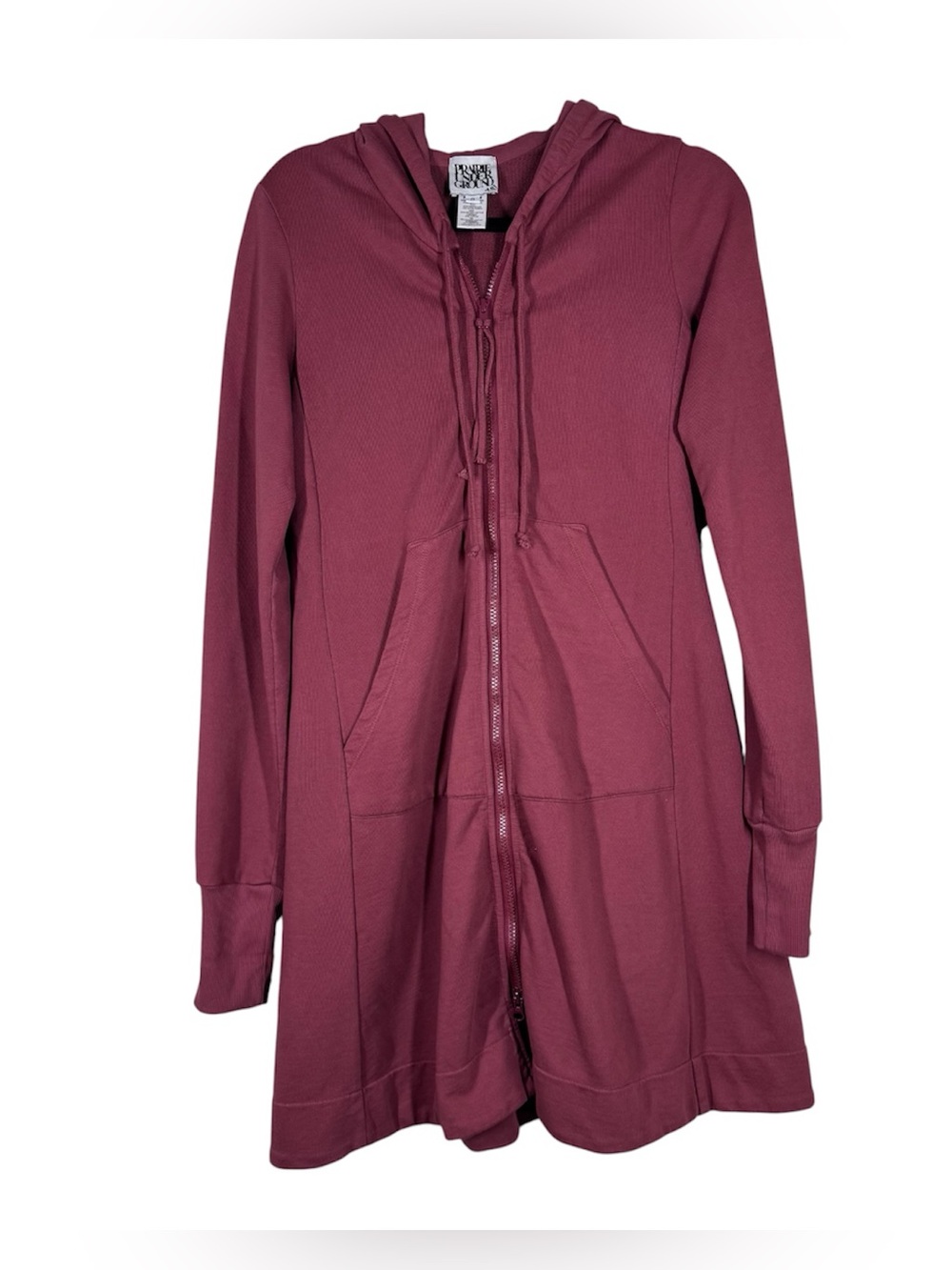 Prairie Underground Longline Maroon Zip Up Hoodie Jacket LagenLook Small
